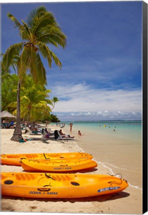 Framed Kayaks and beach, Shangri-La Fijian Resort, Yanuca Island, Coral Coast, Viti Levu, Fiji Print