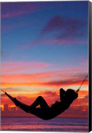 Framed Woman in hammock at sunset, Coral Coast, Viti Levu, Fiji Print