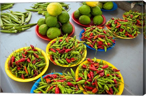 Framed Peppers, fruit and vegetable outdoor market, Suva, Fiji Print