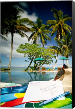 Framed Poolside, Beqa Lagoon Resort, Beqa Island, Fiji Print