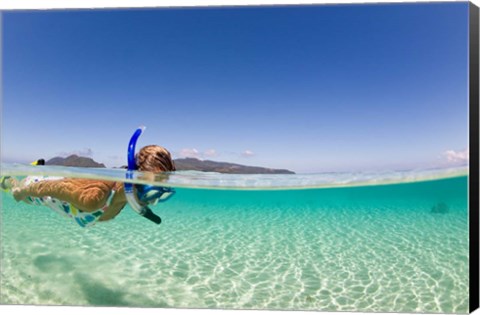 Framed Woman snorkeling, Beqa Island, Fiji Print