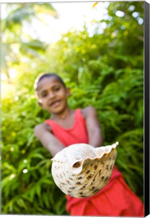 Framed Village boy with large sea shell, Beqa Island, Fiji Print