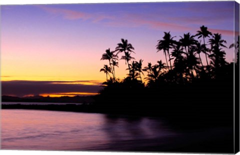 Framed Fiji Islands, Tavarua, Palm trees and sunset Print