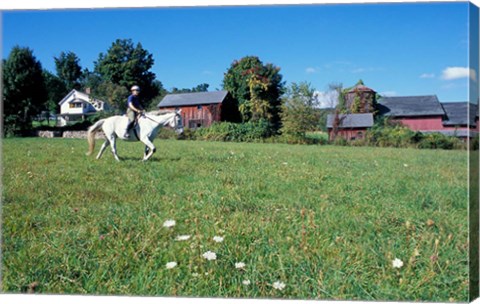 Framed Woman Riding Horseback on Skiff Mountain, Litchfield Hills, Connecticut Print