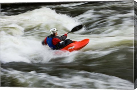 Framed Kayaker plays in a hole in Tariffville Gorge, Farmington River in Tariffville, Connecticut Print