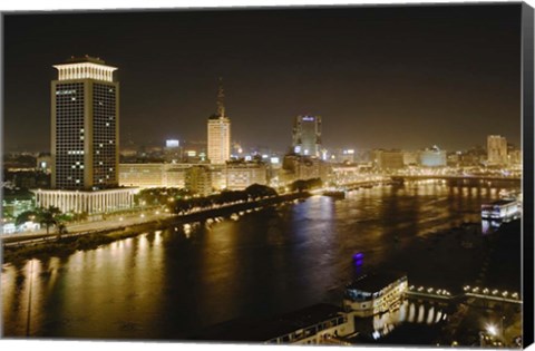 Framed Night View of the Nile River, Cairo, Egypt Print