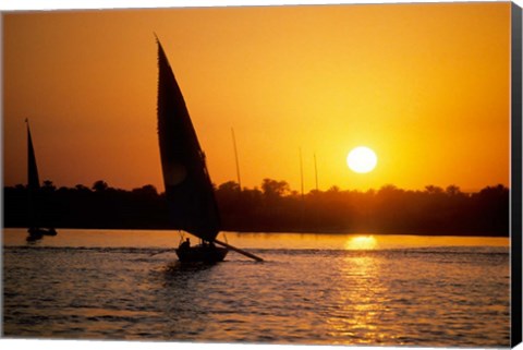 Framed Silhouette of a traditional Egyptian Falucca, Nile River, Luxor, Egypt Print