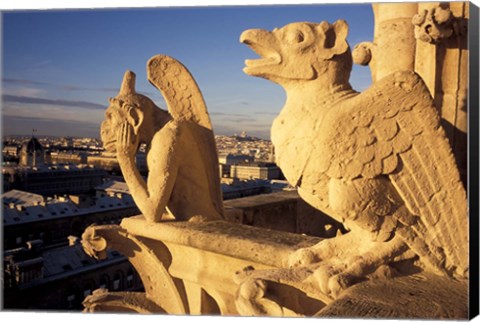 Framed Gargoyles of the Notre Dame Cathedral, Paris, France Print