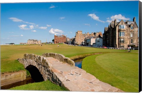 Framed Golfing the Swilcan Bridge on the 18th Hole, St Andrews Golf Course, Scotland Print