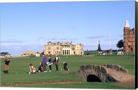 Framed 18th Hole and Fairway at Swilken Bridge Golf, St Andrews Golf Course, St Andrews, Scotland Print