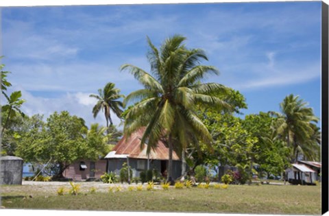 Framed Fiji, Southern Lau Group, Island of Fulanga. Village of Fulanga. Typical village home. Print