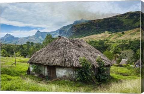 Framed Traditional thatched roofed huts in Navala in the Ba Highlands, Fiji Print