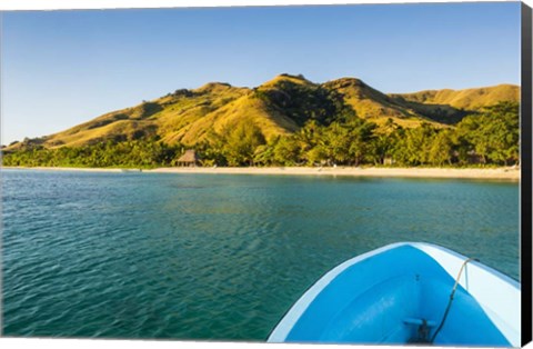 Framed Blue boat cruising through the Yasawa, Fiji, South Pacific Print