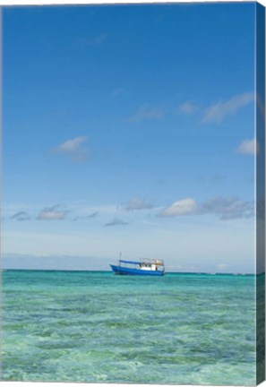 Framed Fishing boat in the turquoise waters of the blue lagoon, Fiji Print