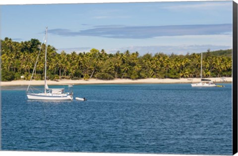 Framed Little sailboat in the blue lagoon, Yasawa, Fiji, South Pacific Print