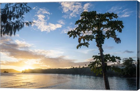 Framed Sunset over the beach of resort, Nacula Island, Yasawa, Fiji, South Pacific Print