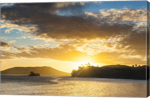 Framed Sunset over the beach, Nacula Island, Yasawa, Fiji Print