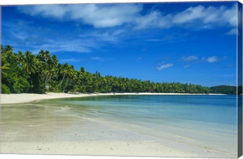 Framed White sand beach and water at the Nanuya Lailai island, the blue lagoon, Yasawa, Fiji, South Pacific Print