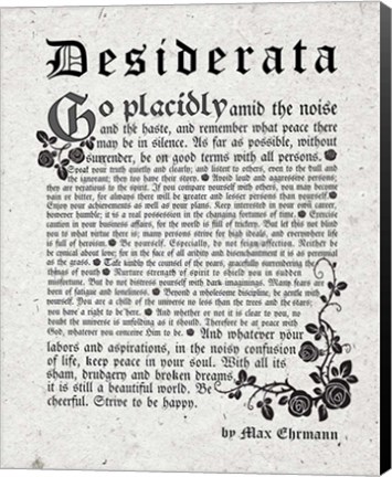 Framed Old English Desiderata In Gray Print