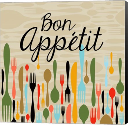 Framed Bon Appetit Cutlery Beige Print