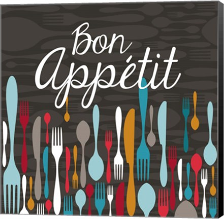 Framed Bon Appetit Cutlery Grey Print