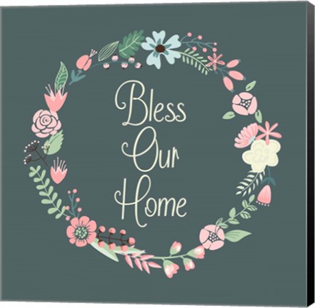 Framed Bless Our Home Floral Teal Print