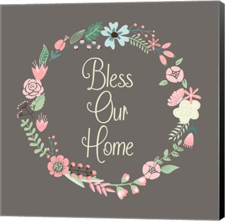 Framed Bless Our Home Floral Brown Print