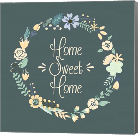 Framed Home Sweet Home Floral Teal Print