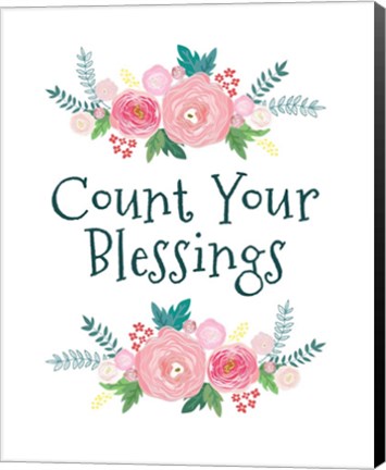 Framed Count Your Blessing-Floral Print