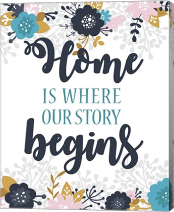 Framed Home Is Where Our Story Begins-Blue Floral Print