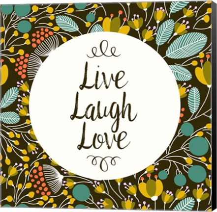 Framed Live Laugh Love Retro Floral Black Print