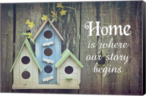 Framed Home is Where Our Story Begins Bird Houses Print