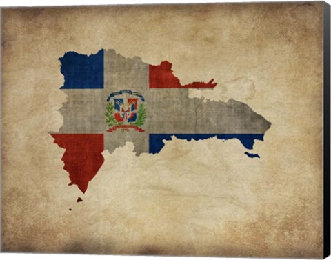 Framed Map with Flag Overlay Dominican Republic Print