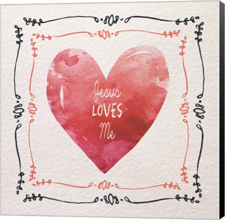 Framed Watercolor Heart Jesus Loves Me Print