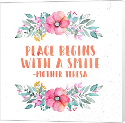 Framed Peace Begins With a Smile-Floral Print