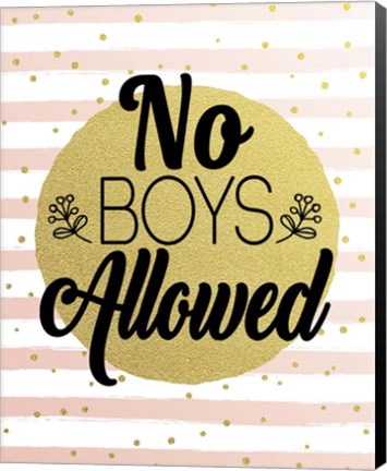 Framed No Boys Allowed Stripes and Dots Gold Print