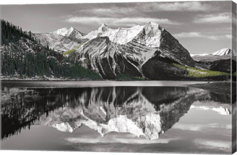 Framed Kananaskis Lake Reflection BW with Color Print