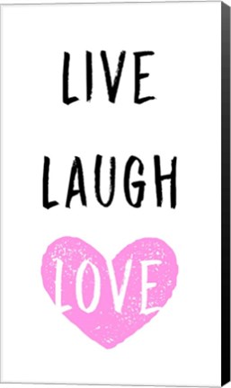 Framed Live Laugh Love - White with Pink Heart Print