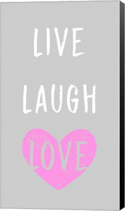 Framed Live Laugh Love - Gray with Pink Heart Print