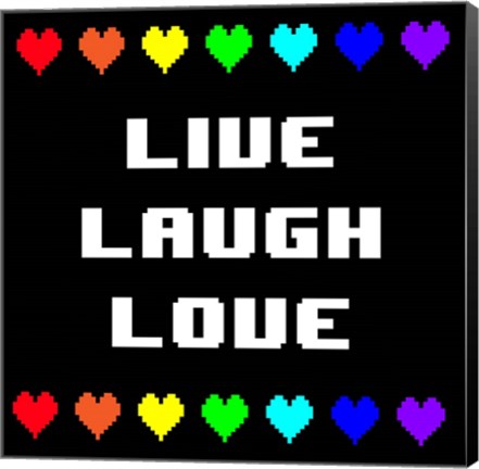 Framed Live Laugh Love -  Black with Pixel Hearts Print