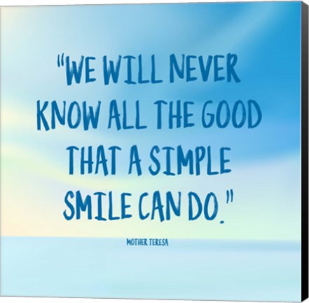 Framed Simple Smile - Mother Teresa Quote (Blue) Print