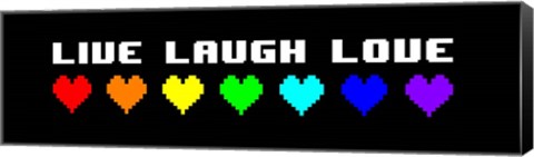 Framed Live Laugh Love -  Black Panoramic with Pixel Hearts Print