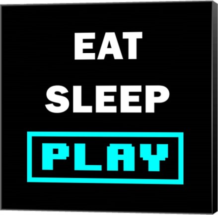 Framed Eat Sleep Play - Black with Blue Text Print