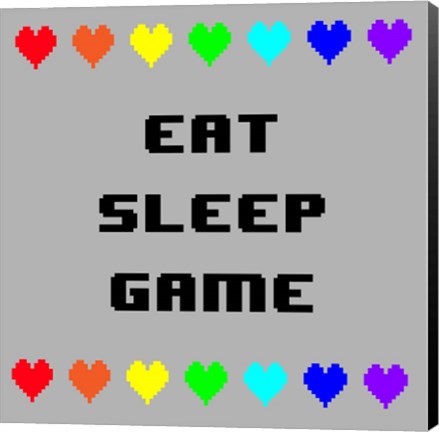 Framed Eat Sleep Game -  Gray with Pixel Hearts Print