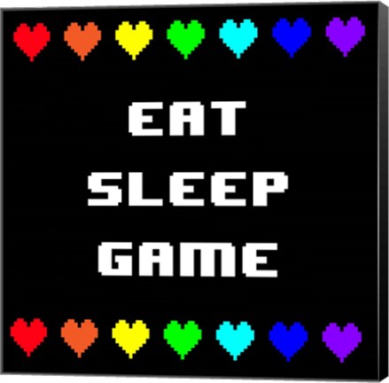 Framed Eat Sleep Game -  Black with Pixel Hearts Print