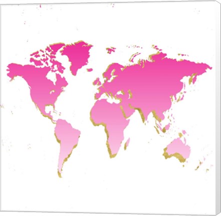 Framed World Map Pink &amp; Gold Print