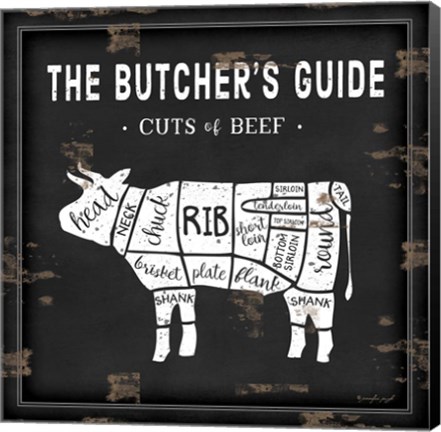 Framed Butcher&#39;s Guide Cow Print