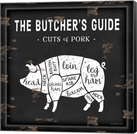 Framed Butcher&#39;s Guide Pig Print