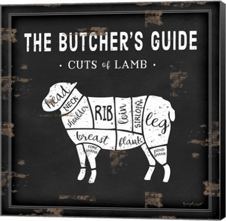 Framed Butcher&#39;s Guide Lamb Print