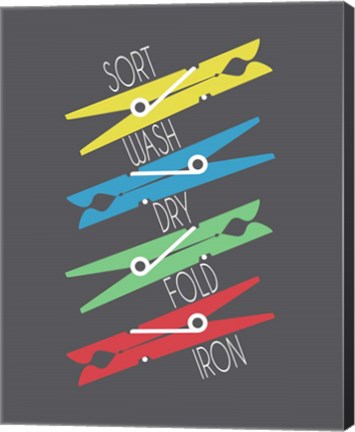 Framed Sort Wash Dry Fold Clothespins Primary Colors Print